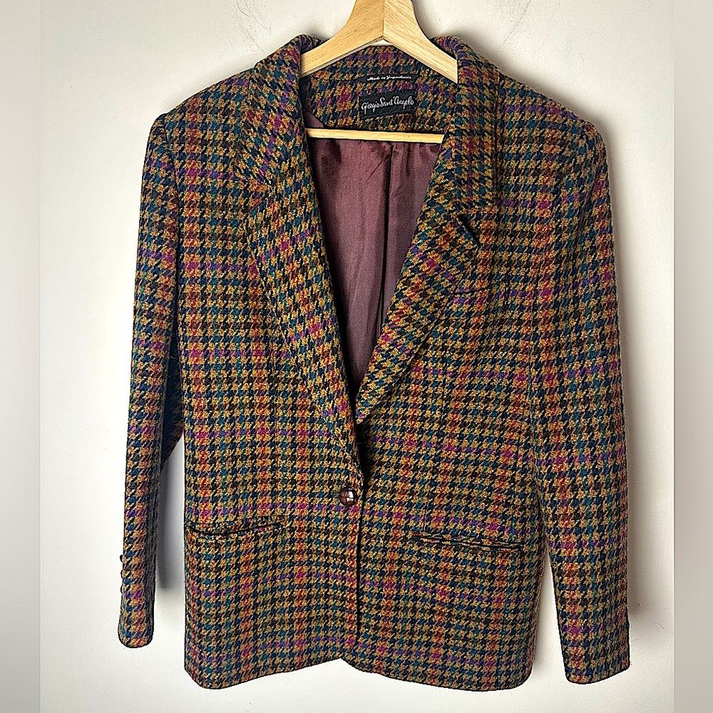 GIORGIO SANT’ ANGELO Vintage Women’s 8 Houndstooth Wool Equestrian Tweed Blazer
